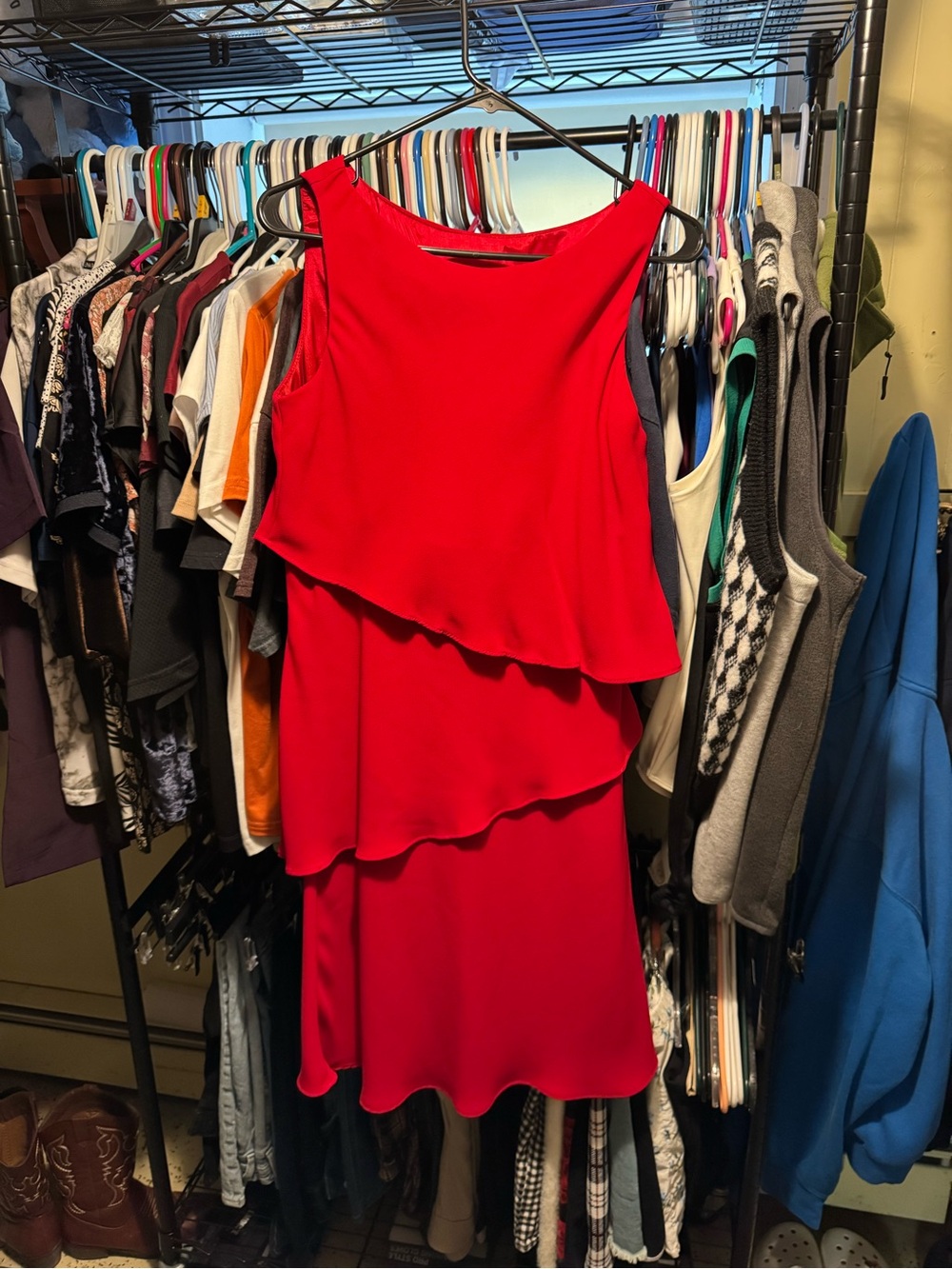 S.L. Fashions Red Sleeveless Tiered Mini Dress